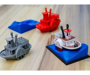 Old Paddlewheel Steam Boat With Display Stand Visual Benchy 3D Models