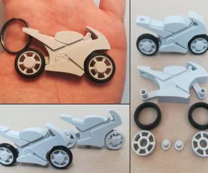 Motorcycle Keychain With Spinning Wheels 3D Models