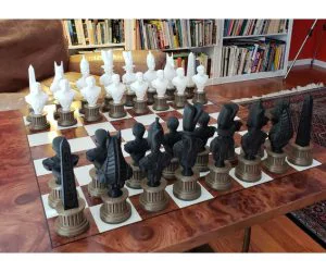 Egyptian Chess Set On Column Pedestals 3D Models