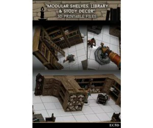 Modular Shelves Library Study Decor 28Mm Gaming Sample Items 3D Models
