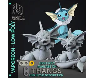 Vaporeon Pokemon Low Poly Fan Art 3D Models