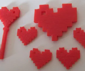 8 Bit Heart Pendant Charm Set 3D Models