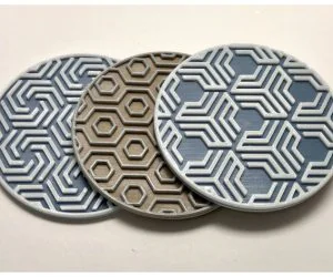 Hex Pattern Coasters With Drip Ring 3D Models