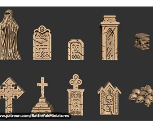 Graveyard Decorations Battle Yak Miniatures Patreon Sample 3D Models