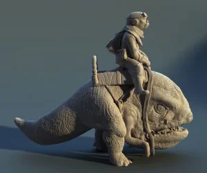 Kuiil Riding A Blurrg From The Show “The Mandalorian” 3D Models