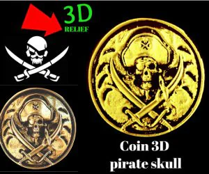 Skull Pirate Coin 3D Relief 3D Models