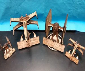 Tie Fighter With Stand Optimized For Inkscape K40 Laser 5Mm Wood 3D Models