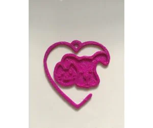 Heart Pendant With Dog And Cat 3D Models